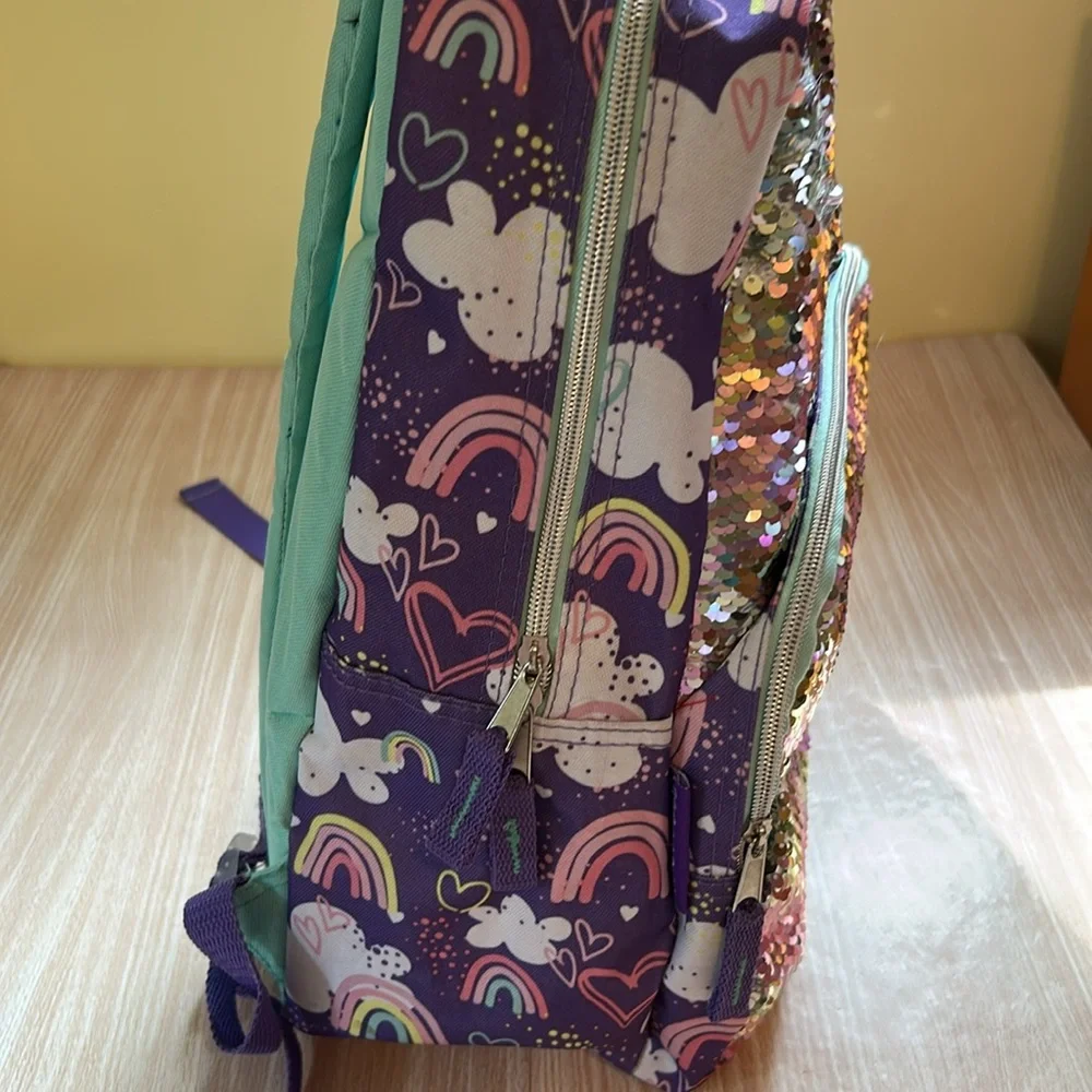 Purple rainbows and sparkles backpack